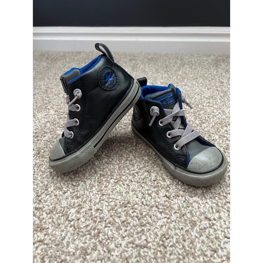 Converse Infant High Top Sneakers Black Blue Gray Size 6 Toddler Shoes